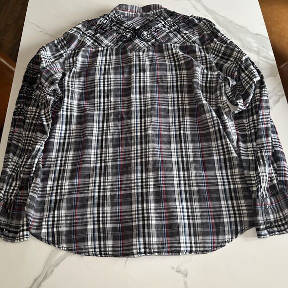 Buckle Men's Pop Icon Pearl Snap Long Sleeve Plaid Shirt Embroidered Size XL - Picture 10 of 14